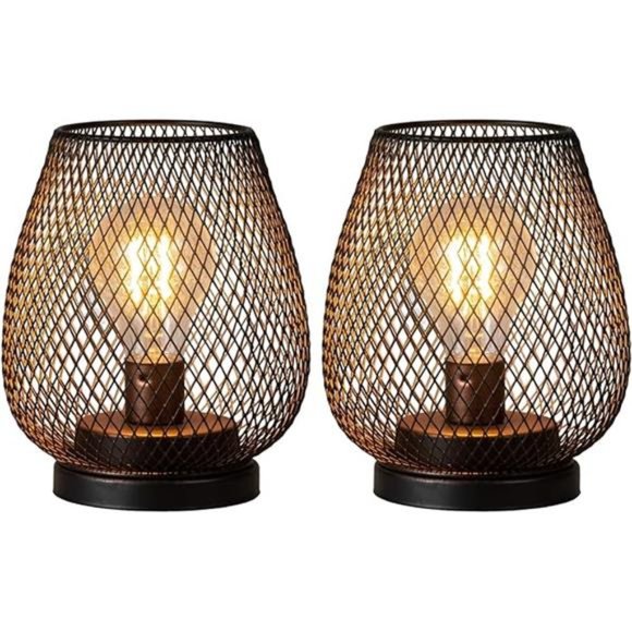 Set of 2 Battery Operated Lamp LED Table Lantern, Metal Cage Cordless Lamp - Picture 7 of 7